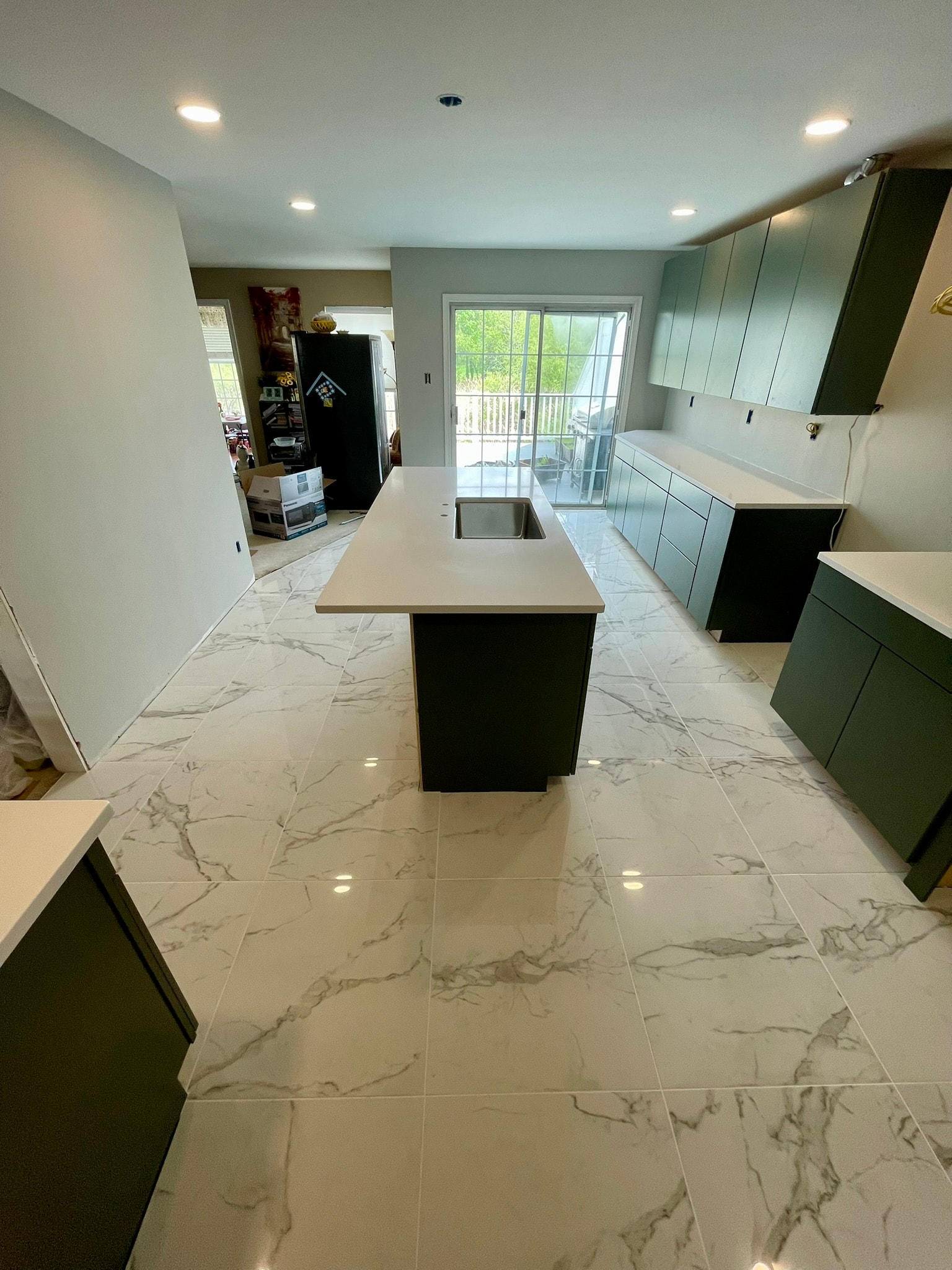 Herringbone stone floor tile
